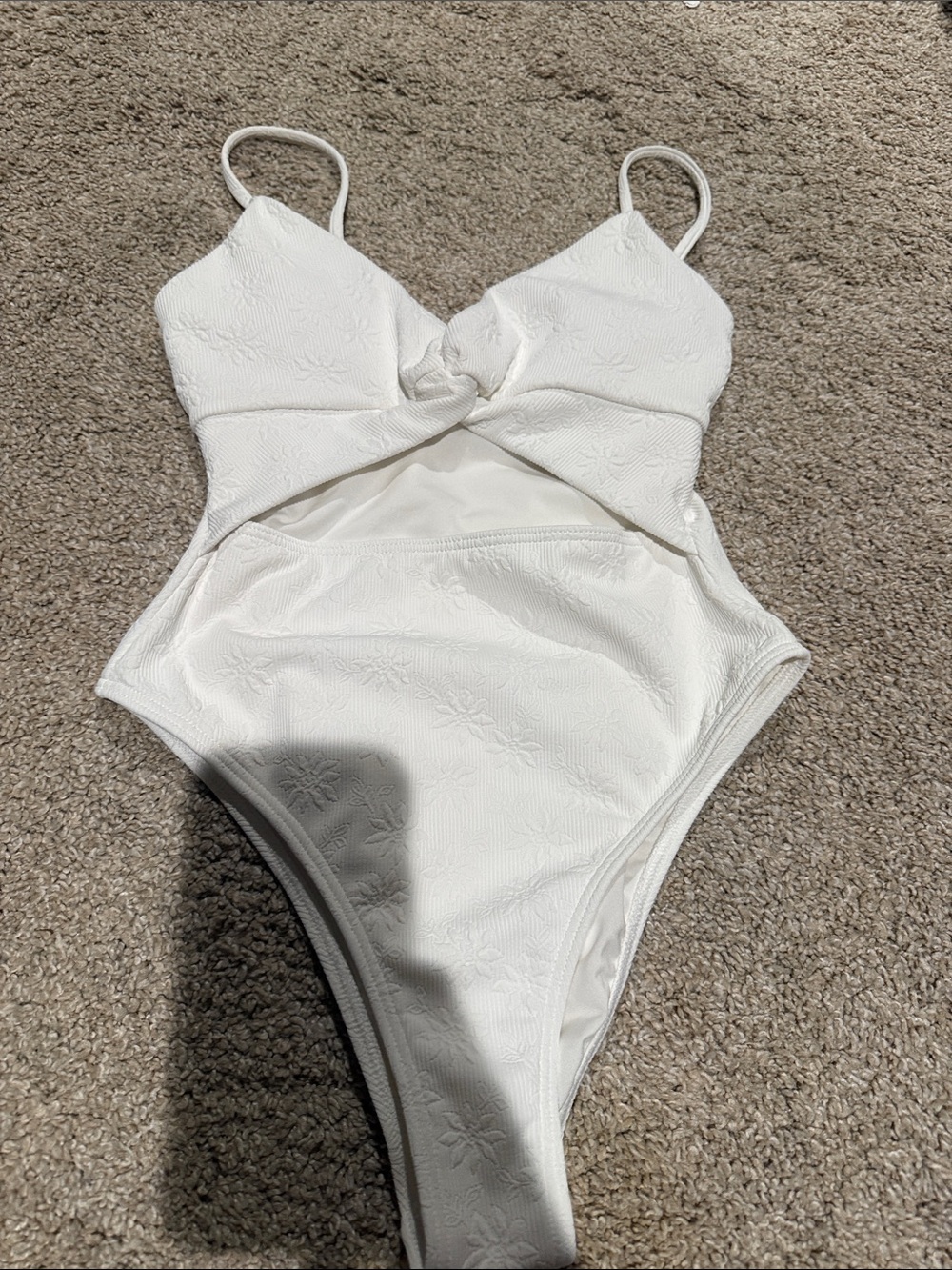 Kids White One-Piece Swimsuit with Twist Front